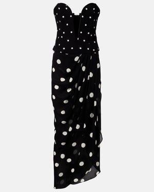Adriana Degreas Polka-Dot Draped Midi Dress - Black