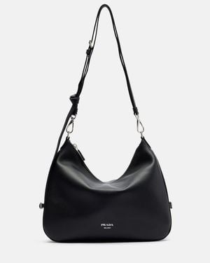Prada Aimee Large Leather Shoulder Bag - Black