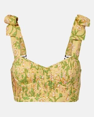Poupette Carla Pleated Floral Cotton Crop Top - Yellow