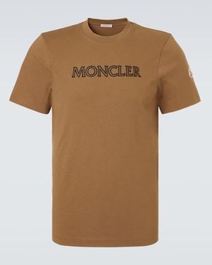 Moncler T-Shirt En Coton A Logo - Marron