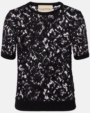 Valentino Floral Lace Top - Black