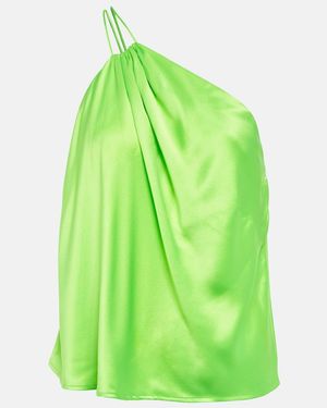 The Sei One-shoulder Silk Satin Top - Green