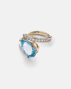 Mateo Slanted 14Kt Ring With Topaz And Diamonds - White