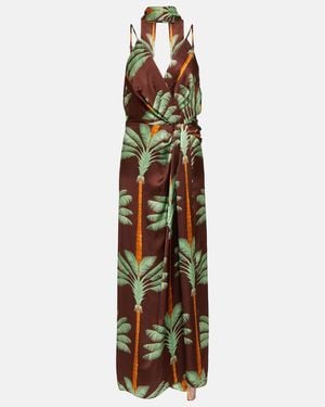 Johanna Ortiz Embroidered Printed Silk Maxi Dress - Green