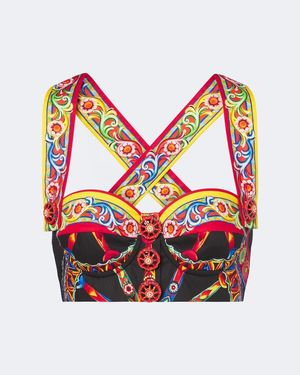 Dolce & Gabbana Carretto Cotton Poplin Crop Top - Red
