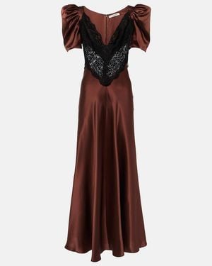 Rodarte Lace-Trimmed Silk Charmeuse Gown - Brown