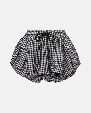 Ganni 'Crinkled Check Mini Bubble' Skirt - Black