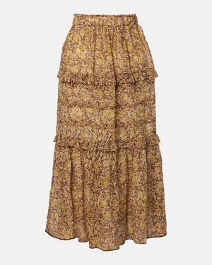 Isabel Marant Volomia Floral-Print Tiered Cotton Midi Skirt - Natural