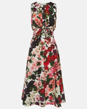 Oscar de la Renta Floral Cotton-Blend Midi Dress - Red