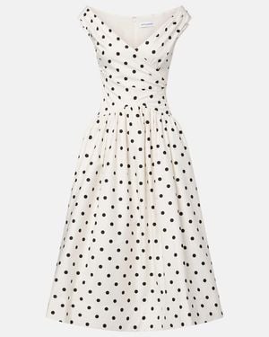 Self-Portrait Polka-Dot Off-Shoulder Cotton Midi Dress - White