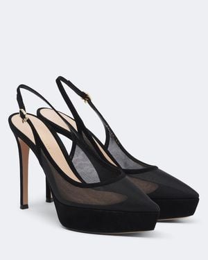 Gianvito Rossi Slingback-Pumps Aus Mesh Mit Veloursleder - Schwarz