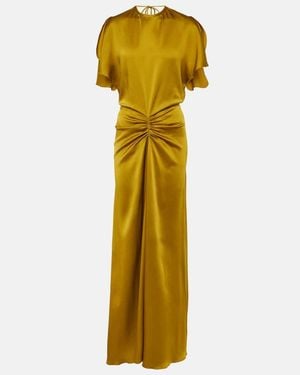 Victoria Beckham Gathered Satin Gown - Metallic