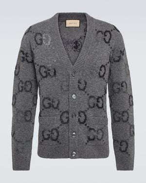 Gucci Cardigan Aus Wolle Mit Gg Intarsie, Grösse - Grau