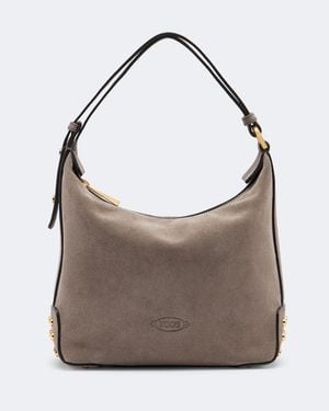 Tod's Tasche Metal Dots Mini Aus Veloursleder - Grau
