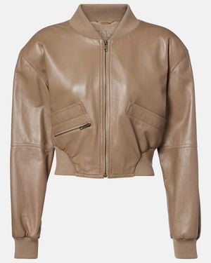 Chloé Cropped Leather Bomber Jacket - Natural