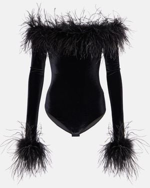 Oséree Body Aus Samt Mit Federn - Schwarz