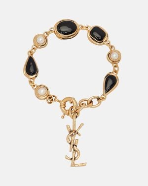 Saint Laurent Cassandre Embellished Chain Bracelet - White