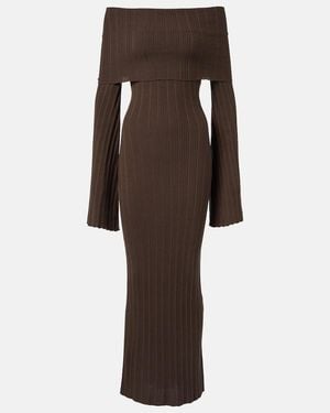 AYA MUSE Off-Shoulder Silk-Blend Jersey Maxi Dress - Brown