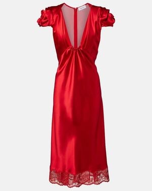 McQueen Midikleid Aus Satin Mit Spitze - Rot