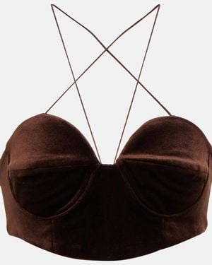 Alex Perry Halterneck Velvet Bralette - Brown