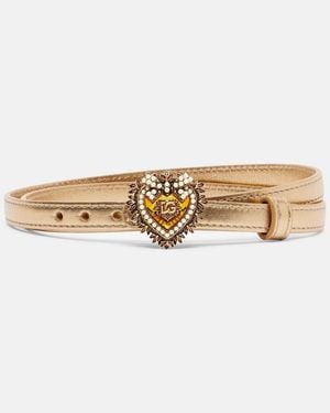 Dolce & Gabbana Devotion Metallic Leather Belt - Natural