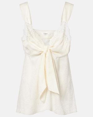 Chloé Top Aus Seide Mit Spitze - Weiß