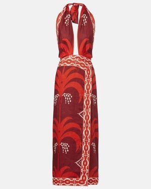 Johanna Ortiz Printed Open-Back Linen Midi Dress - Red