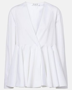 Alaïa Blusa Flare De Algodon - Blanco