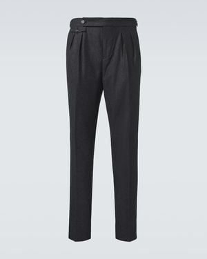 Brunello Cucinelli Virgin Wool Flannel Slim Trousers - Grey