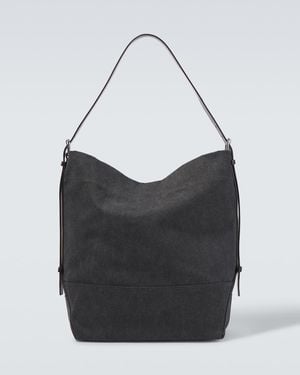 Lemaire Leather-Trimmed Canvas Tote Bag - Black