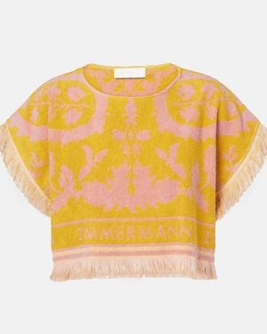 Zimmermann Wylie Fringed Cotton Terry Crop Top - Yellow