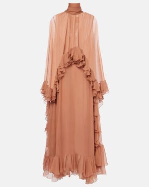 Chloé Robe Aus Seidenmusselin - Orange