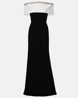 Roland Mouret Embellished Off-Shoulder Crepe Satin Gown - Black