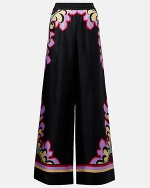 La DoubleJ Printed Silk Palazzo Trousers - Black