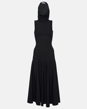Alaïa Hooded Jersey Midi Dress - Black