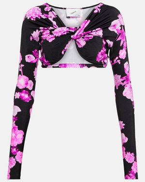 Coperni Floral Cropped Twisted Jersey Top - Pink