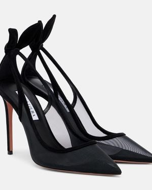 Aquazzura Bow Tie Suede-Trimmed Mesh Court Shoes - Black