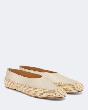 Gabriela Hearst Strength Raffia-Trimmed Metallic Leather Flats - Natural