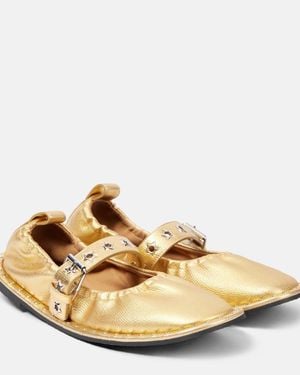 Stella McCartney Falabella Metallic Mary Jane Flats - Natural