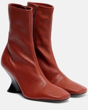 Dries Van Noten 75 Leather Ankle Boots - Red