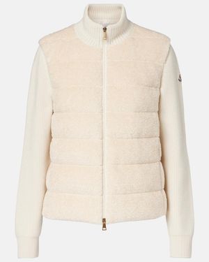 Moncler Down-Paneled Teddy Cardigan - Natural