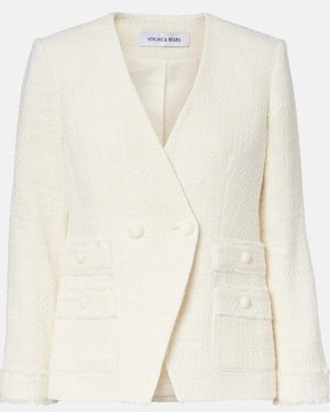 Veronica Beard Double-Breasted Tweed Blazer - White