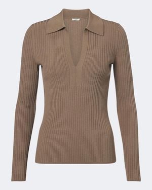 JOSEPH Ribbed-Knit Wool-Blend Polo Jumper - Brown