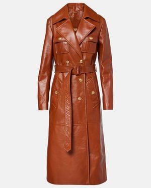 Chloé Double-Breasted Belted Leather Coat - Brown