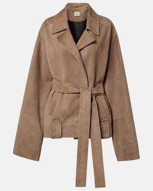 KHAITE Alder Belted Suede Jacket - Brown