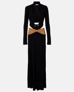 Christopher Esber Contour Cutout Suede-Trimmed Jersey Gown - Black