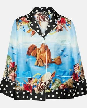 Dolce & Gabbana Capri Printed Silk Satin Shirt - Blue