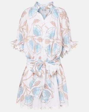 Juliet Dunn Printed Scalloped Cotton Shirt Dress - Blue