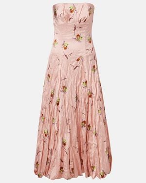 Emilia Wickstead Kaia Floral Satin Bustier Dress - Pink