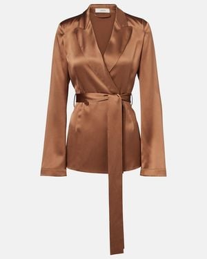 JOSEPH Archer Double-Breasted Silk Satin Blazer - Brown